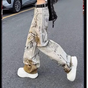 涂鸦春秋小众设计感休闲裤男女街头嘻哈牛仔裤网图NZK9036P55有货图片