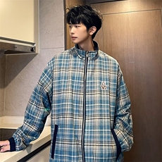 秋季美式复古两面穿夹克男款宽松休闲潮牌情侣格纹外套JK6101，男装夹克，星座1116A-1（原606A）