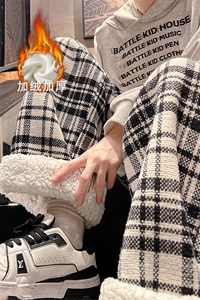 现货DSA059-ZK7946-特P40 加绒特P50 重磅加绒加厚格子阔腿直筒裤图片