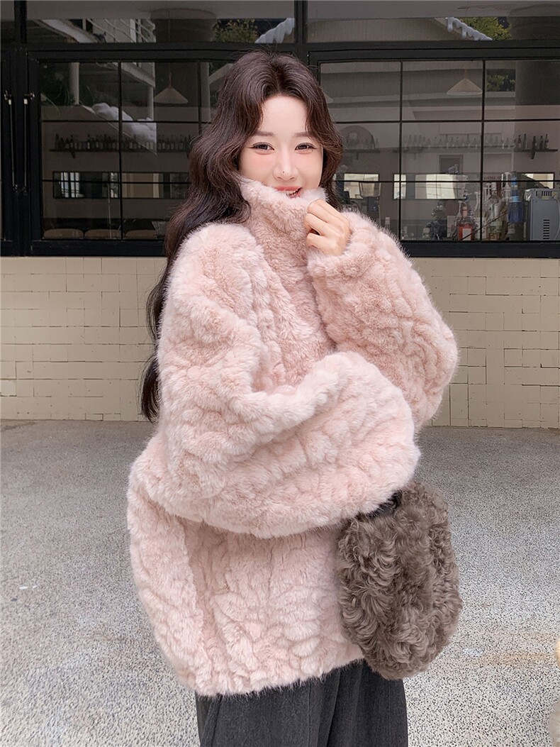 粉色环保仿皮草毛毛外套高级感温柔宽松加厚皮毛一体冬,女装皮草,浙宝113