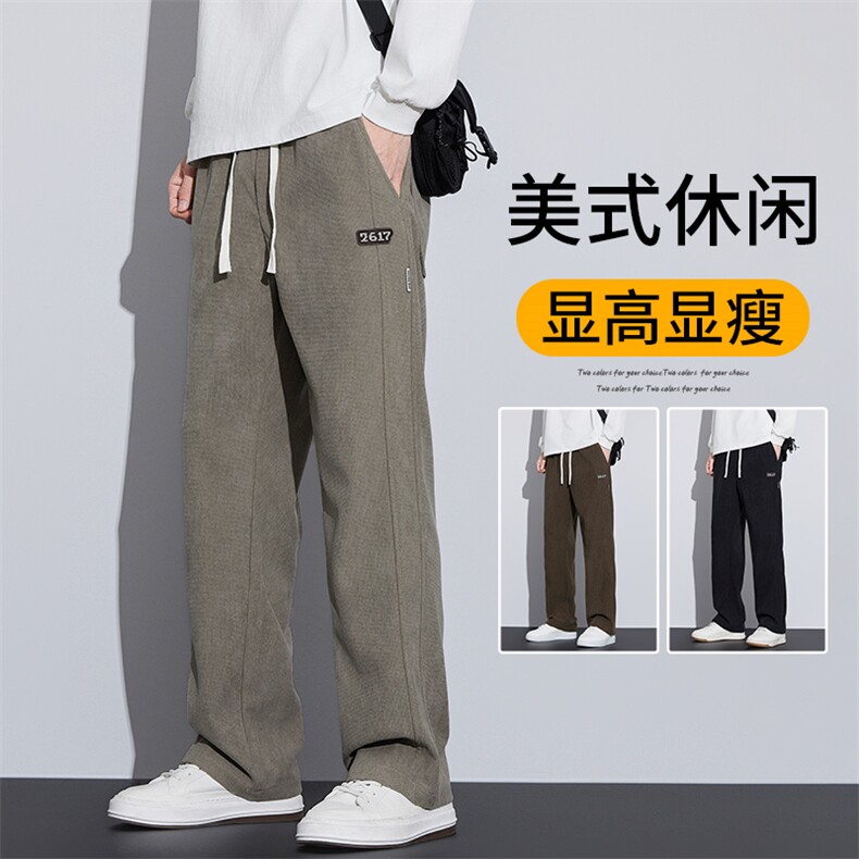 秋冬休闲阔腿男士直筒宽松潮青少年厚款运动拖地裤子LK217-P50图片