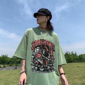 美式骷髅印花 水洗做旧 夏季无袖背心/马甲/坎肩XZ514-2-1312-P38图片