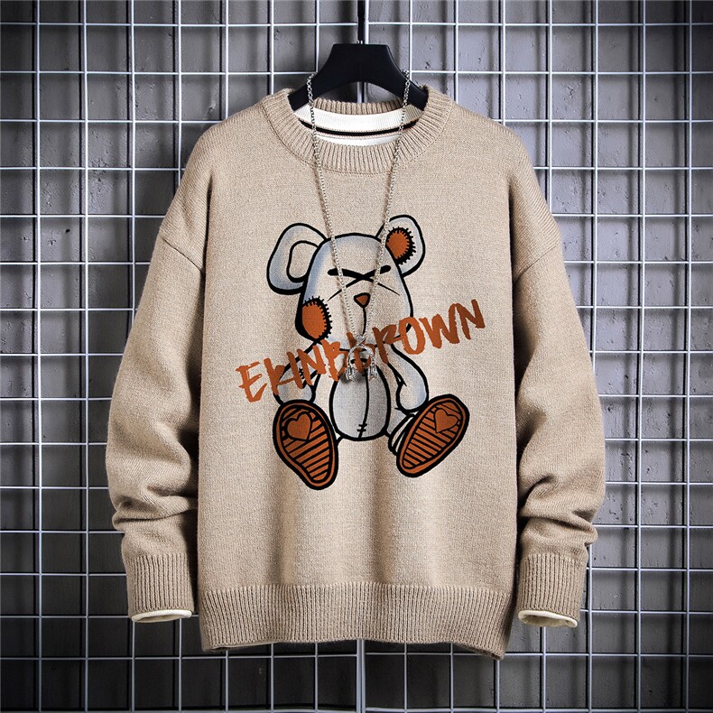 1日系圆领宽松中性情侣潮流大码M-5XL印花毛衣男7822P55加绒P70，男装针织衫/毛衣，星座226-2