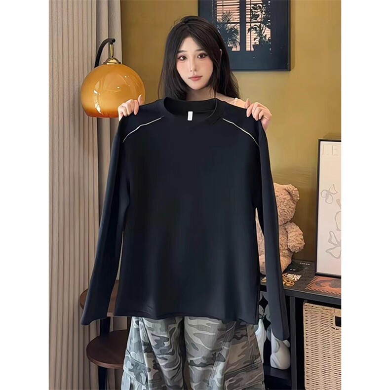 抖音得物高品质26春装设计感长袖打底衫纯色拉链肩圆领卫衣W123,男装T恤,电商A486-1