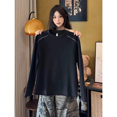 抖音得物高品质26春装设计感长袖打底衫纯色拉链肩圆领卫衣W123，男装T恤，电商A486-1