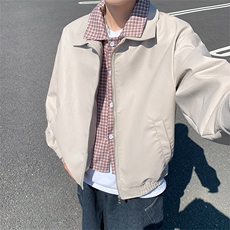 格纹假两件翻领皮衣夹克男ins高街潮牌原宿风宽松夹克JK093-P85，男装皮衣，星座308B-2