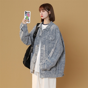 JK6017/P75春装新款中性风洗水宽松牛仔外套夹克男女大码上衣控98图片