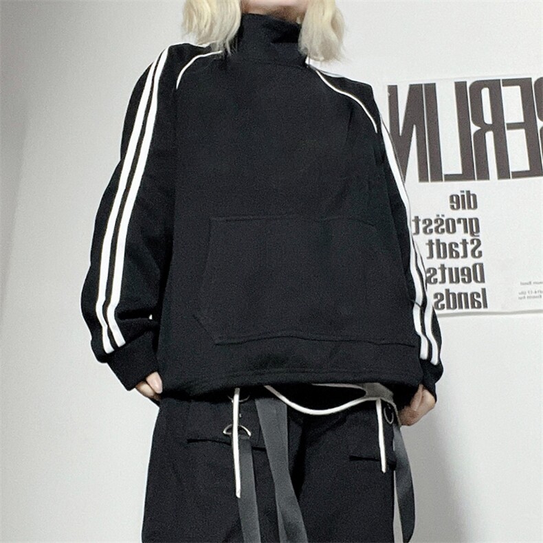 抖音得物高品质二开25秋冬美式高街重磅结构织带高领立领卫衣W66，男装卫衣，电商A486