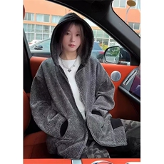 小香风针织开衫卫衣男款连帽重磅春秋条纹设计感美式复古夹克外套，男装夹克，星座506A
