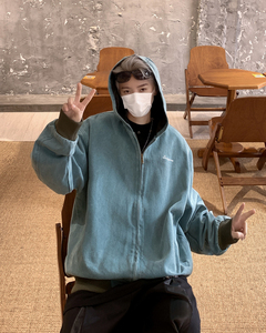 美式复古重磅帆布水洗夹克男秋季连帽短款情侣外套潮图片