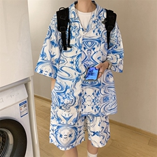 特P45控88-夏装冰丝短袖衬衫短裤休闲套装男生沙滩裤两件套XTZ226，男装T恤，电商B370