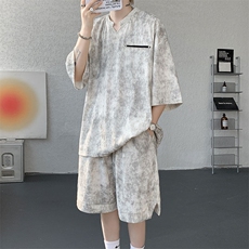 TZ791-特批55控98夏季冰感扎染冰丝速干大码短袖短裤T恤套装男，男装休闲套装，电商A059