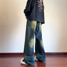 秋季新款潮流美式复古直筒拖地水洗牛仔裤B315-K24272-P55控78，男装牛仔裤，电商B315