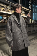 铁灰毛呢中长款风衣冬季海马毛潮牌大衣外套882P110，男装风衣，电商A458A