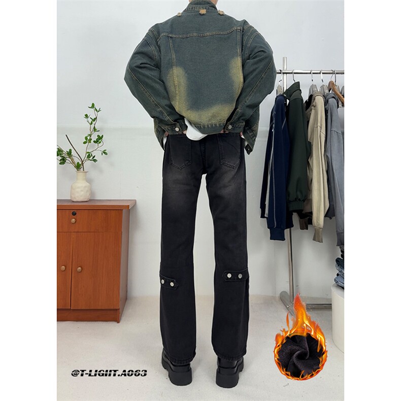 冬季美式ins高街vibe水洗加绒牛仔裤货号加绒K2316P70常规P55,男装牛仔裤,电商A063