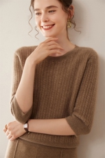 高级感设计~圆领baby小山羊绒衫女七分袖秋冬宽松针织打底衫毛衣，女装羊绒衫，奥帆羊绒