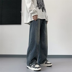 坠感拖地牛仔裤男美式高街潮牌vibe阔腿长裤子宽松直筒N1536-P43，男装牛仔裤，星座1008