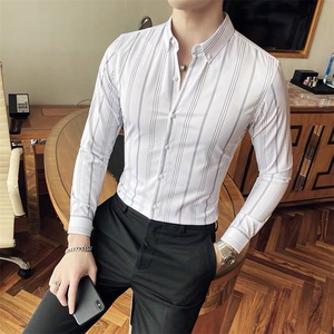条纹男修身衬衫翻领衬衣打底衫 c611-P40图片