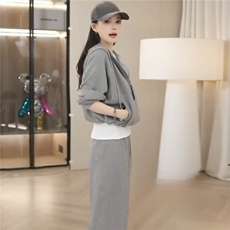 高端时尚套装女秋季新款洋气减龄修身显瘦开衫卫衣阔腿长裤两件套，女装套装/套裙，江南