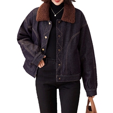 2024秋冬新款翻领潮流牛仔短外套女夹旅行出街夹棉保暖外套潮，女装牛仔外套，美拉德工厂直营店