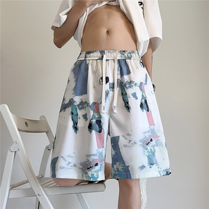 2025夏休闲水墨画冰丝凉感短袖五分裤薄款短裤 K8907/特P20 浅蓝5图片