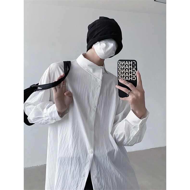高级感白衬衫男韩版宽松潮流帅气休闲长袖设计感衬衣CS4319P75,男装衬衫,星座512-1（原513-3）