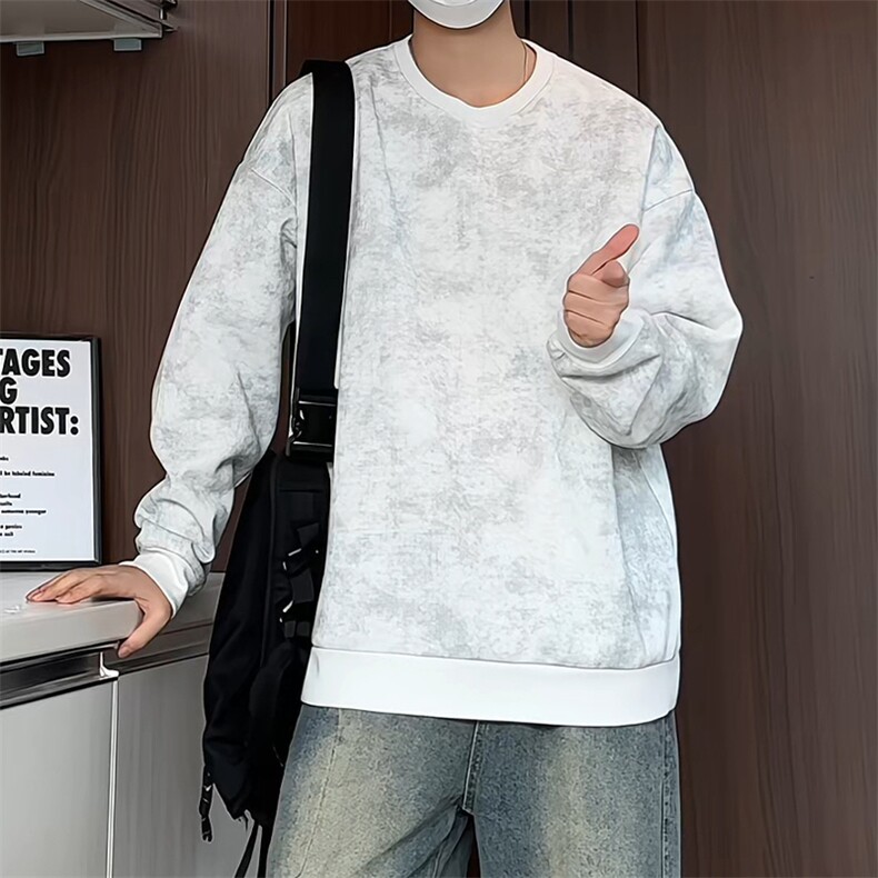S5012/P35春装新款个性套头扎染卫衣男潮流宽松百搭长袖T恤外套,男装T恤,电商A141
