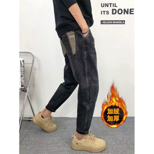 1506-1/KT621加绒/P59高端八分弹力牛仔裤秋冬季宽松直筒大码图片