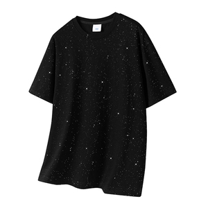 抖音得物高品质二开 230克美式高街宽松纯棉满天星亮片短袖T恤P17图片