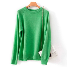 2025年秋季宽松型通勤圆领时尚百搭BV绿色插肩套衫，女装针织衫/毛衣，麦德绒