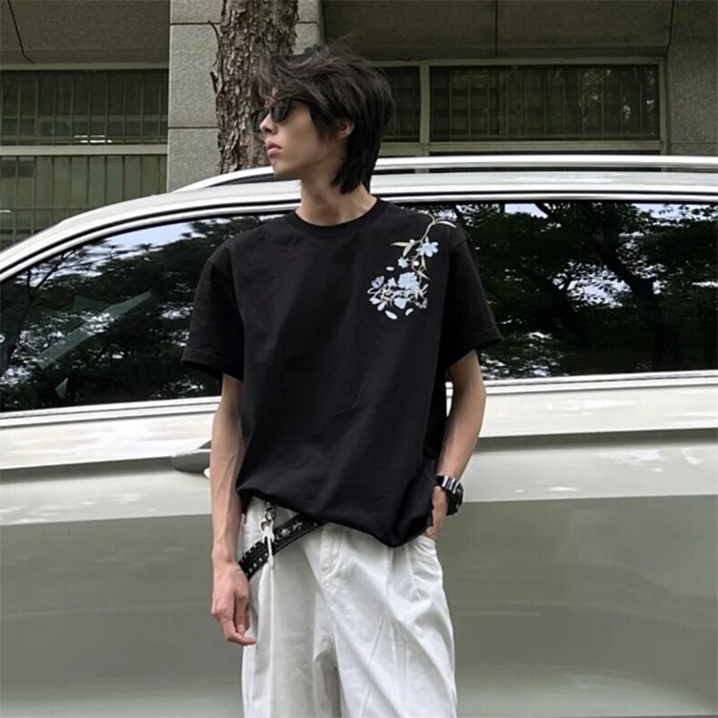 万针全刺绣解构设计260克重磅双纱纯棉高品质美式高街短袖T恤特35,男装T恤,电商A486