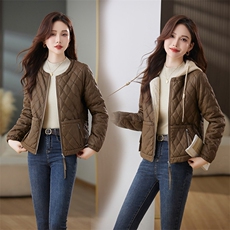 2024冬季女装新款时尚潮流仿绵羊皮绗缝格子加绒加厚皮棉，女装皮衣，缘衣格