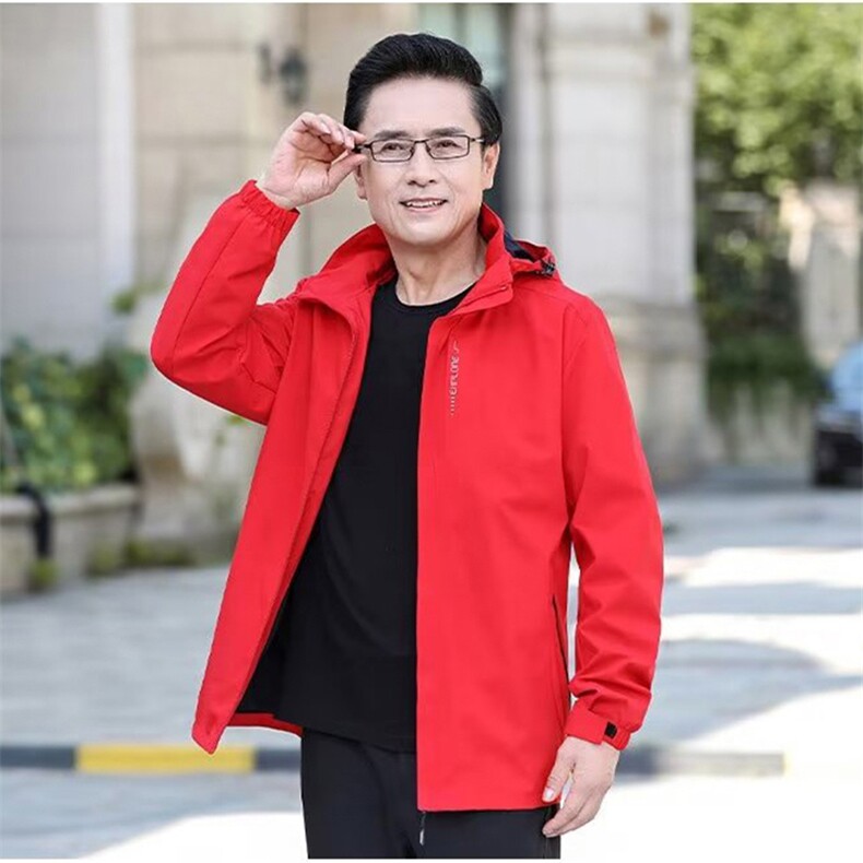 GK66P60中老年夹克四季款连帽防水冲锋衣爸爸装男士商务茄克外套，男装夹克，星座1108-3