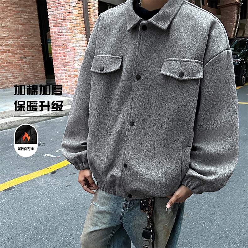 潮牌宽松痞帅毛呢外套男加棉加厚秋冬新款棉衣夹克-A1550P80控128,男装夹克,电商B241