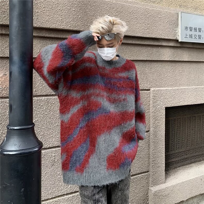 美式条纹水貂毛衣2024新款秋冬季情侣慵懒外穿针织上,男装针织衫/毛衣,星座716-3