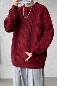8XL-M圆领毛衣男秋冬季宽松慵懒套头麻花针织衫毛线衣MY19005P68图片