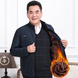 610/ 中老年男装外套加绒加厚夹克爸爸冬装外套加厚棉夹克衫图片