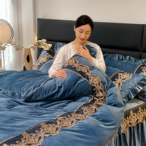 新款锦绣佳人-婴儿绒夹棉欧式蕾丝花边床裙四件套图片