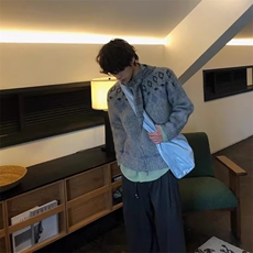 美式复古厚实费尔岛无领菱格羊毛混纺拉链毛衣外套，男装针织衫/毛衣，四季星座505