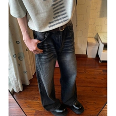 流行ins复古水洗黑色时尚裤子日系原宿简约慵懒气质潮流NY3020，男装牛仔裤，星座1116A（原606A-3）
