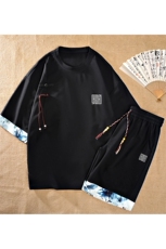 新中式风两件套夏季新中式禅意短袖t恤男套装A436-D223-P52，男装休闲套装，电商A436