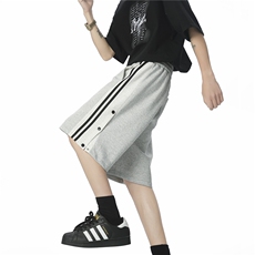 排扣短裤男士夏季篮球运动中裤青宽松外穿三条杠五分裤潮BM82P40，男装牛仔裤，星座1013-5