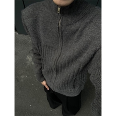 冬季厚款美拉德正肩短款高领双拉链开衫毛衣冬季外套男女，男装针织衫/毛衣，星座715-4