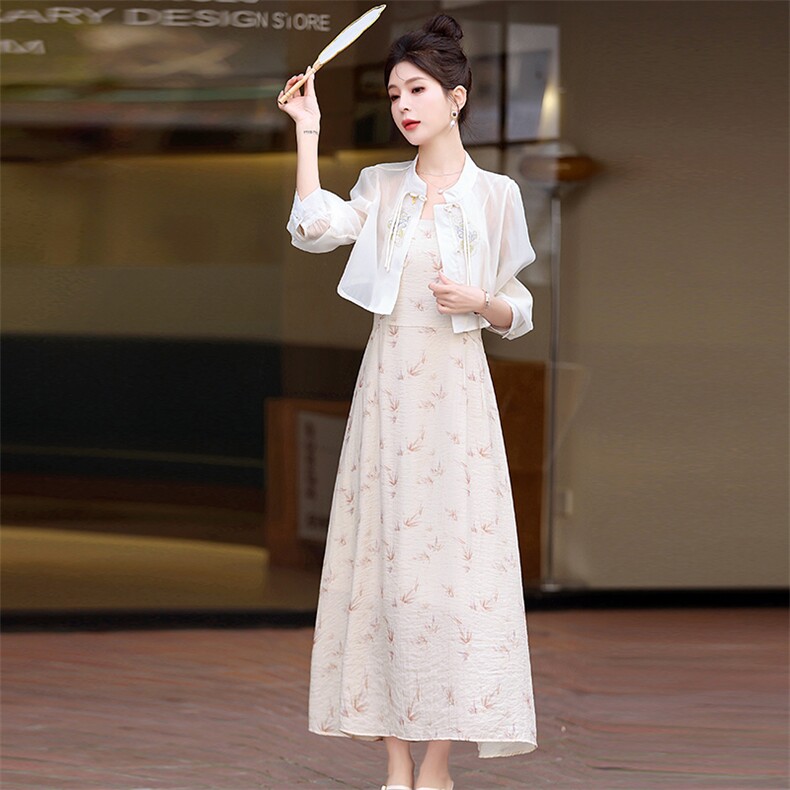 【现货】碎花连衣裙两件套2024夏季新款新中式套装裙,女装连衣裙,C位