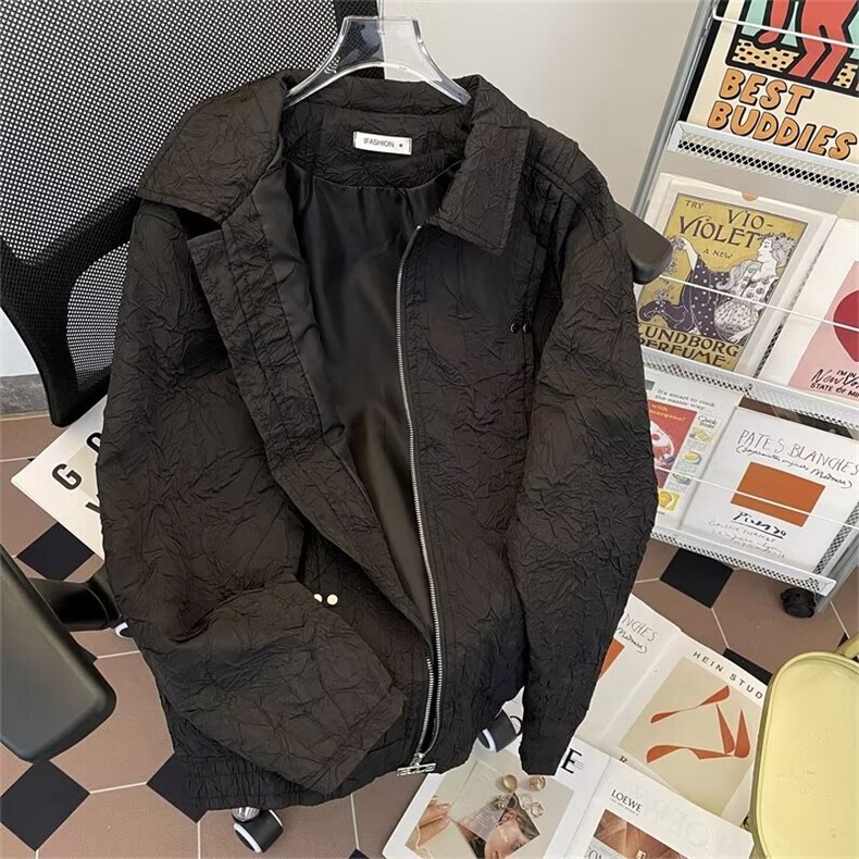 美式复古小众款男春秋季重磅褶皱设计宽松高街外套棒球服AK1/P88图片