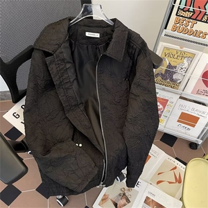 美式复古小众款男春秋季重磅褶皱设计宽松高街外套棒球服AK1/P88图片