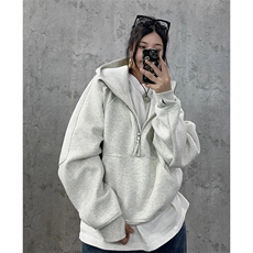 抖音得物二开美式重磅宽松结构拉链设计防风高领连帽卫衣外套W76，男装卫衣，电商A486-1