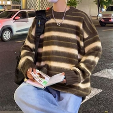 条纹针织衫男秋冬情侣宽松慵懒风毛衣美式复古痞帅上衣Y5586-P50，男装针织衫/毛衣，星座1008