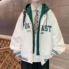 假两件连帽棒球服男潮牌潮流休闲宽松bf风百搭外套JK0272-P95，男装夹克，星座308B-1