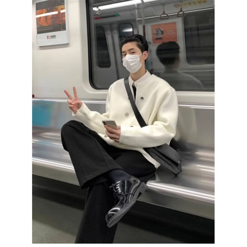 小众设计感宽松针织开衫纽扣装饰纯色圆领毛衣外套男女M3301,男装针织衫/毛衣,星座1116A（原606A-3）